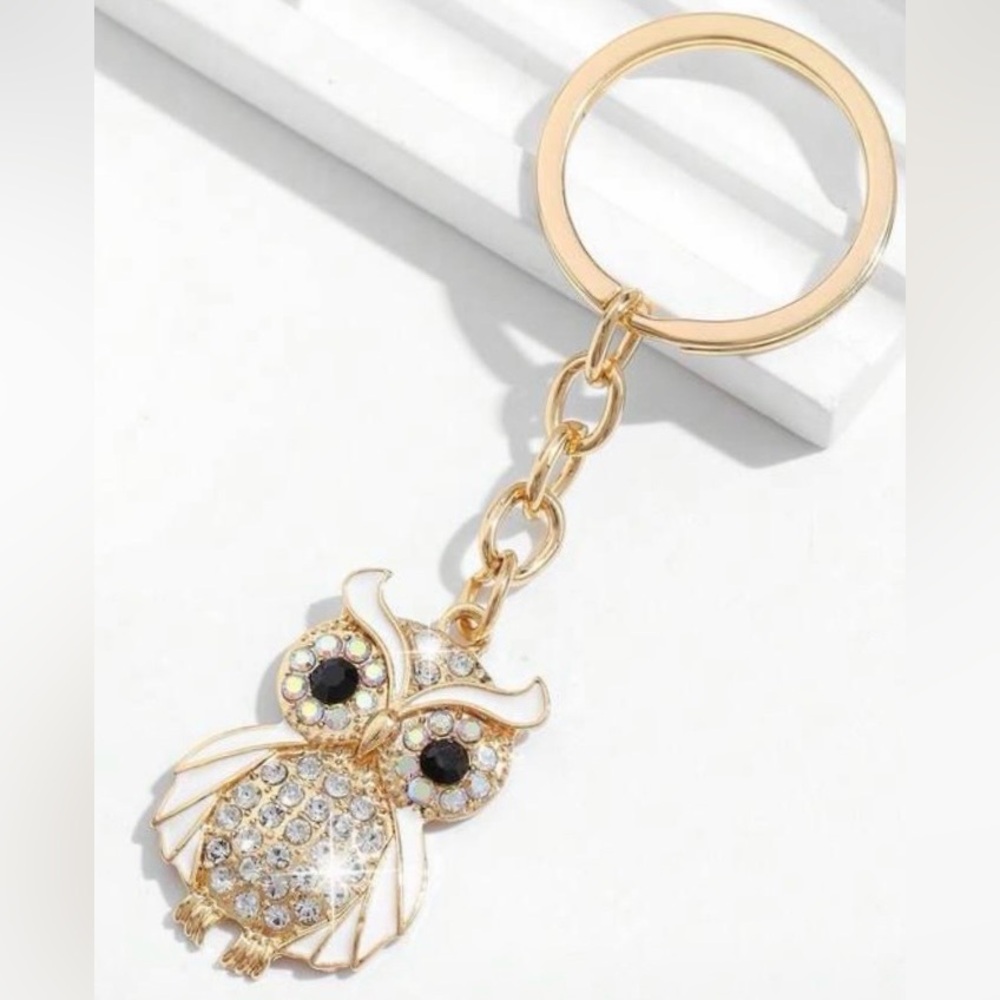 Owl Bag/Key Charm- Gold & White